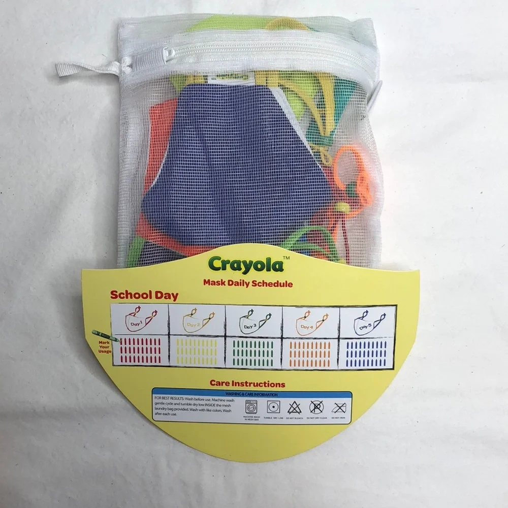 NEW Crayola Re-Usable Children’s Face Masks, 5 Colors, Includes Laundry Bag